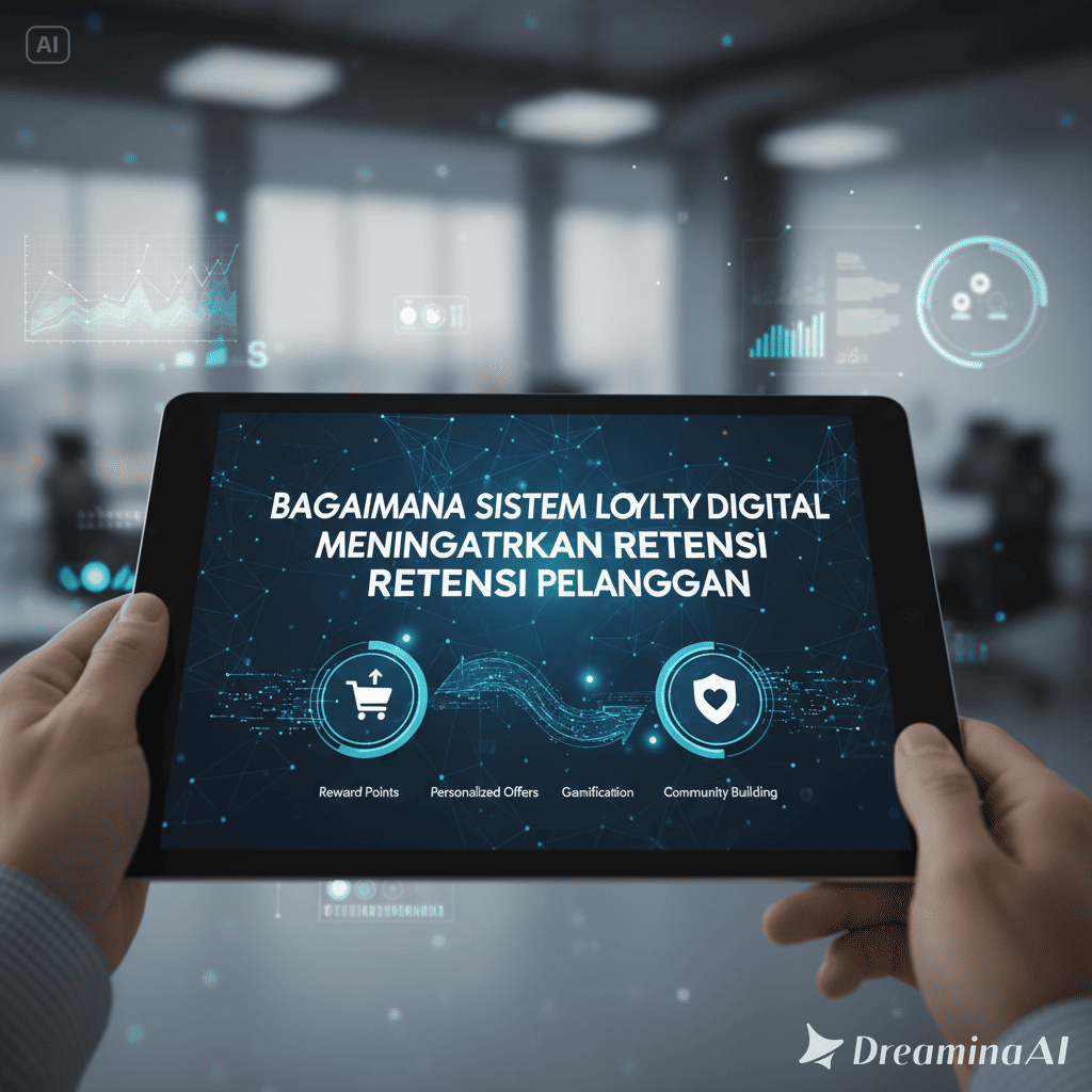 Ilustrasi sistem loyalty digital dengan poin reward, cashback, dan membership eksklusif.